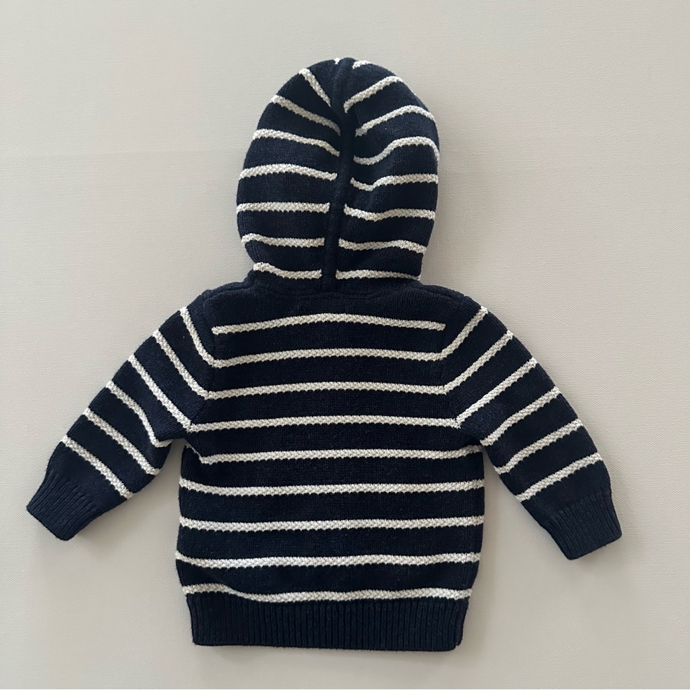 Ralph Lauren 6 Months Baby Boy Hooded Cardigan Sweater Blue Striped Anchor - Picture 2 of 4
